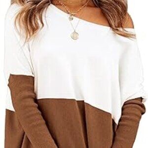 Women's Oversized Color Block Drop Shoulder Patched Pocket Color Block Sweater